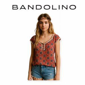Y2K Bandolino Red Tan Blouse Size 14 Petite